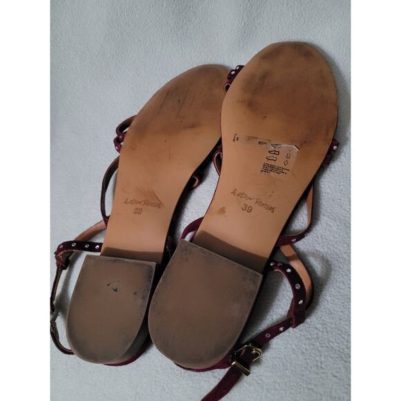 & Other Stories Sz 39 Studded Ankle Strap Sandals Purple Plum Velvet Suede - Picture 4 of 9